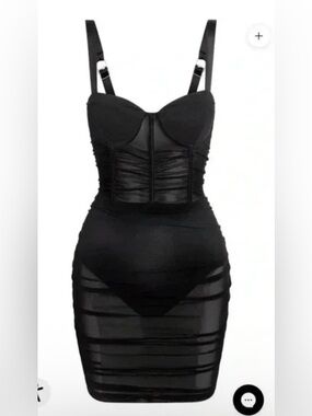 LEAU Women’s Black Sheer Stretch Bodice Corset Miami Mesh Mini Dress